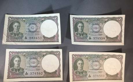 1942 Ceylon One Rupee Banknotes